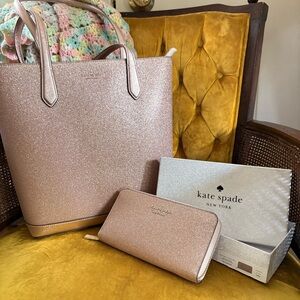 Kate Spade rose Gold Tote Bag and matching wallet  Collection